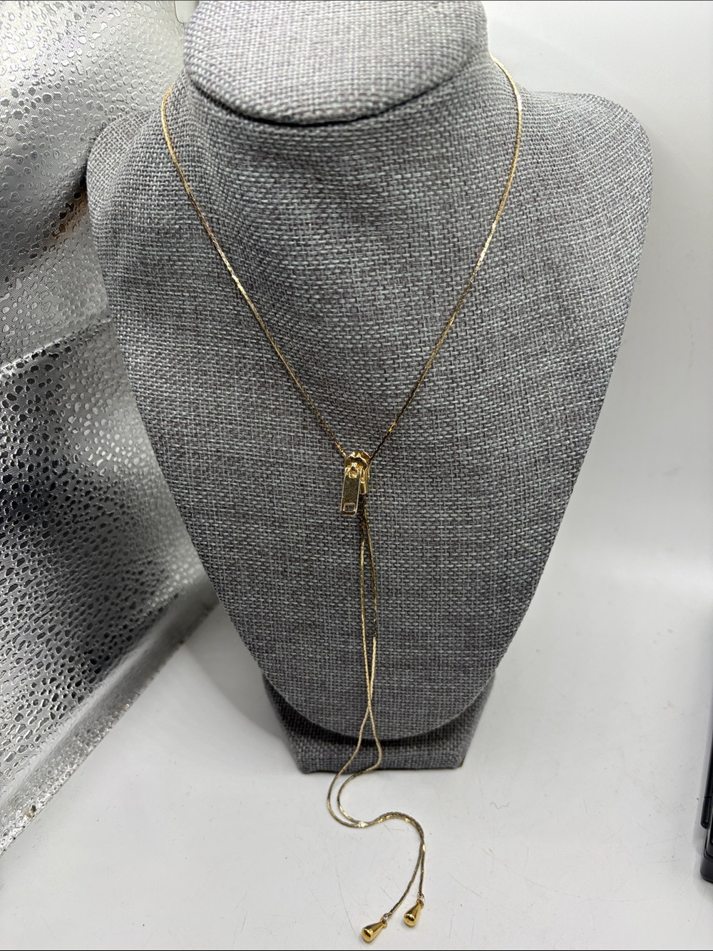 Gold Tone Zipper Necklace Retro